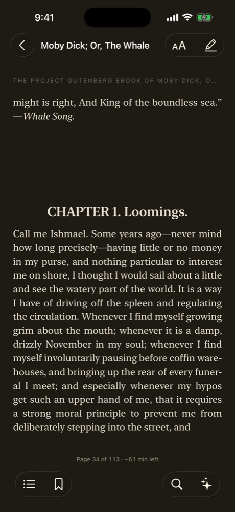 Chapter one of Moby-Dick in night theme